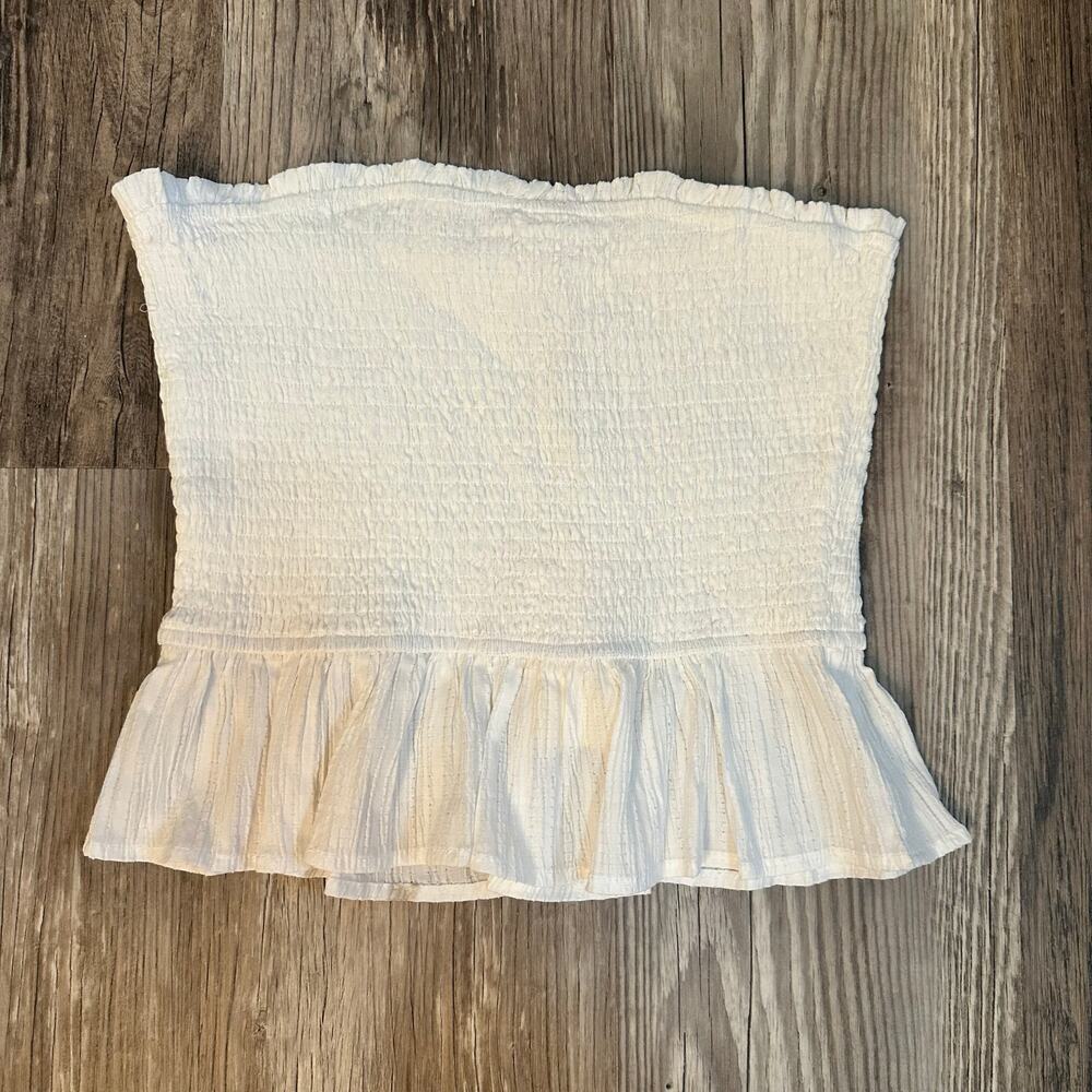 NWT Allie Rose White Smoked Tube Top Cropped Ruffled Hem Women’s Size Large